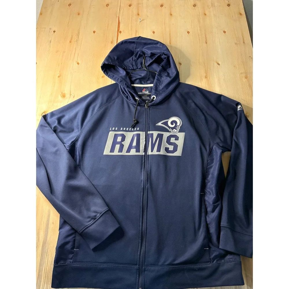 Majestic Los Angeles Rams Full Zip Hoodie Mens Large Navy Blue Therma Base Jacke